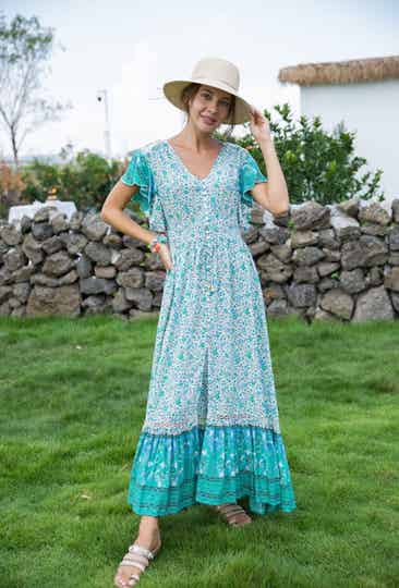 Maxi jurk met korte mouw groen