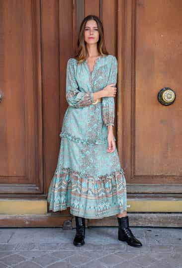 Boho maxi jurk met lange mouwen