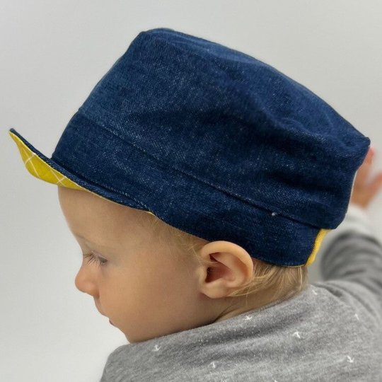 olefanten Käppi aus dunkelblauer Jeans - Senfgelb