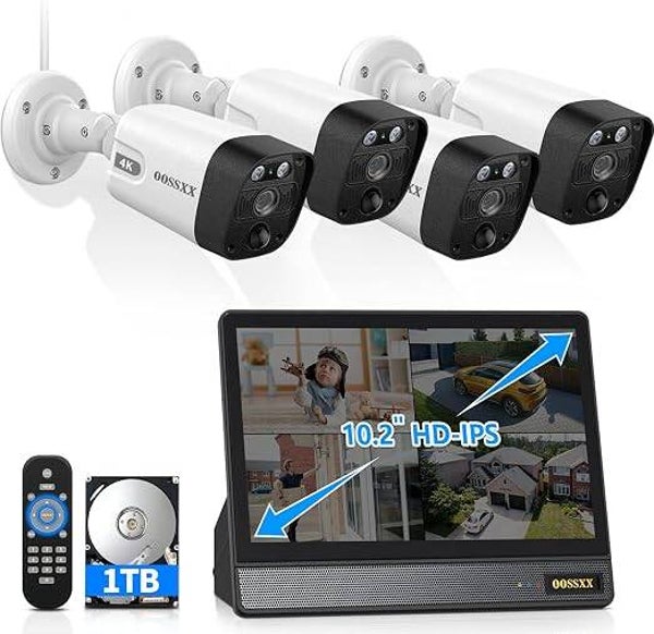 Système de caméra de vidéosurveillance extérieure filaire 4K, moniteur IPS 8 canaux NVR 10