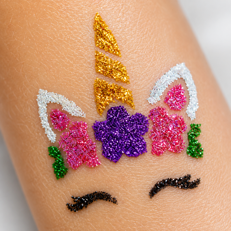 glitter tattoo unicorn face