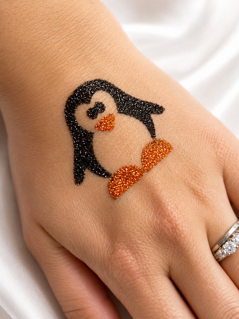 glitter tattoo penguin