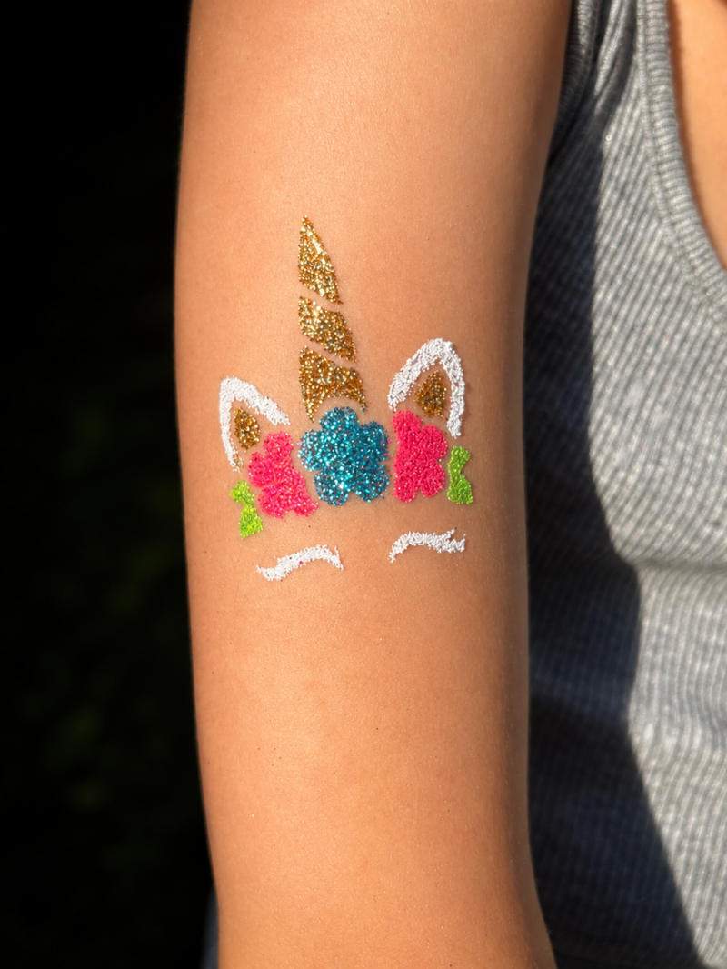 glitter tattoo unicorn face