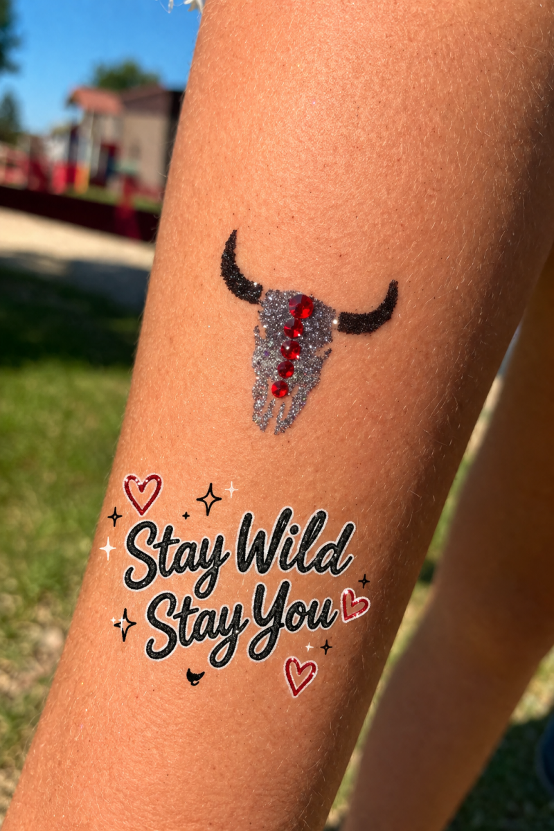 glitter tattoo body gems bull skulll