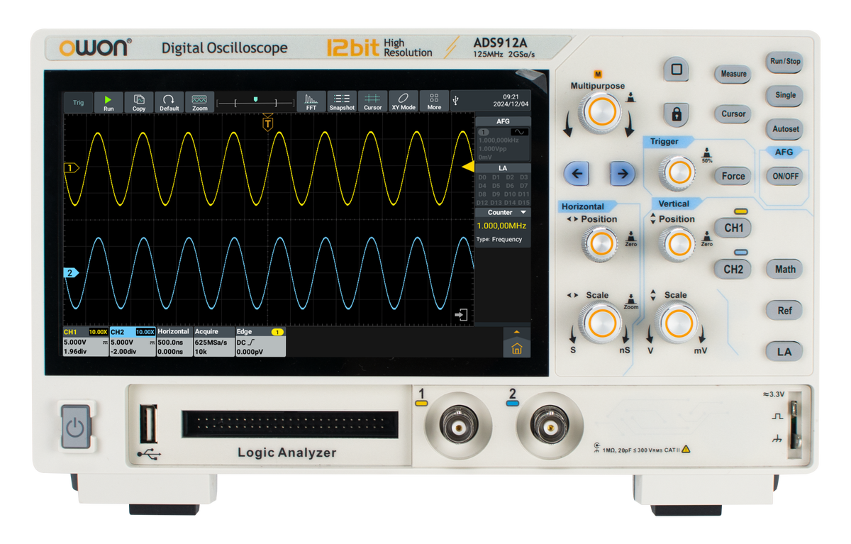 ADS912A 12-bit Digital Oscilloscope (125 MHz, 2 ch)