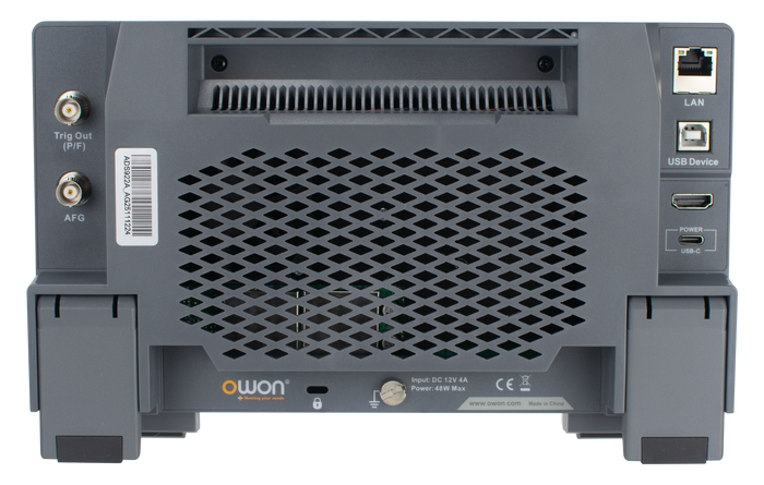 OWON ADS900A rear panel with HDMI, LAN, USB and Trig Out