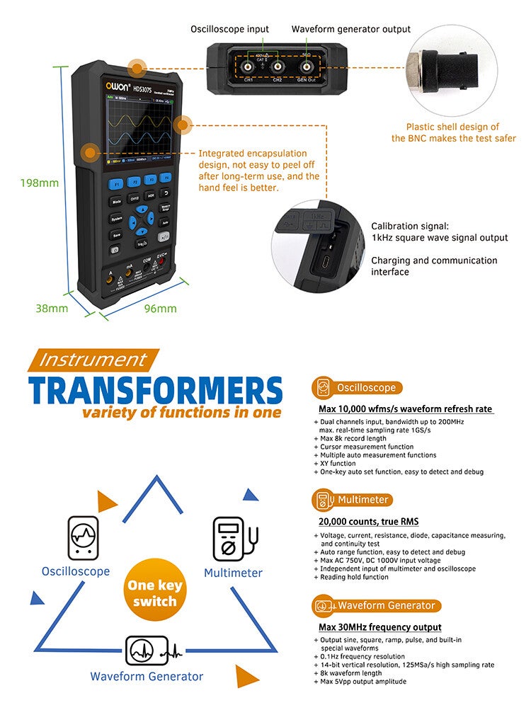 OWON HDS307S 70MHz 2CH Digital Oscilloscope / waveform generator