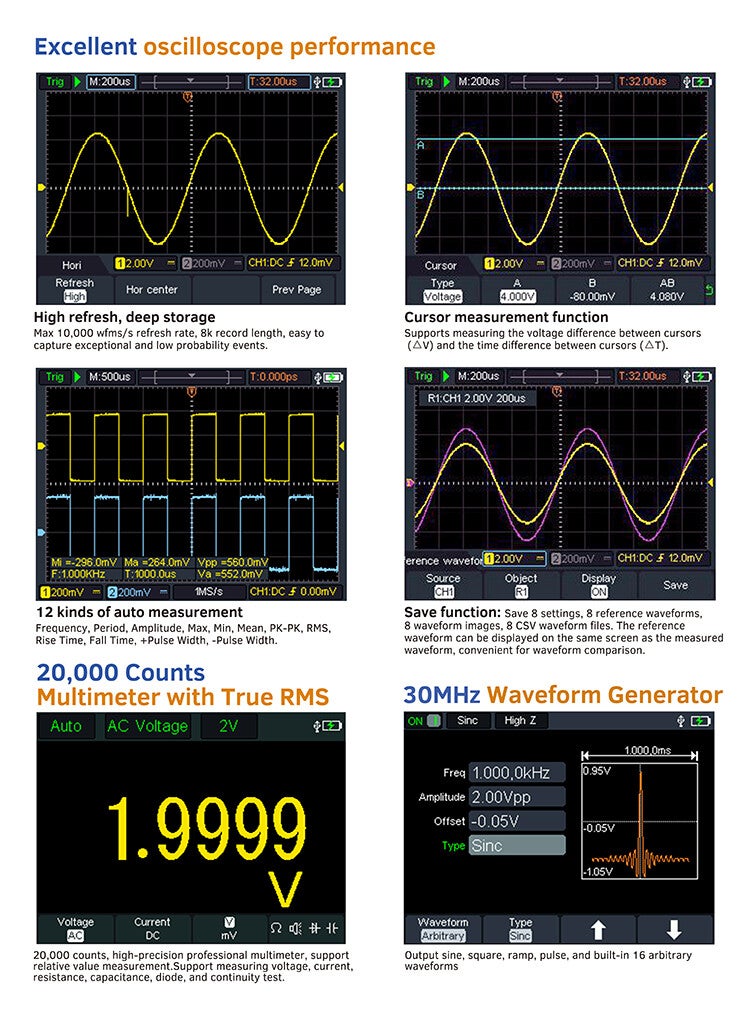 OWON HDS307S 70MHz 2CH Digital Oscilloscope / waveform generator