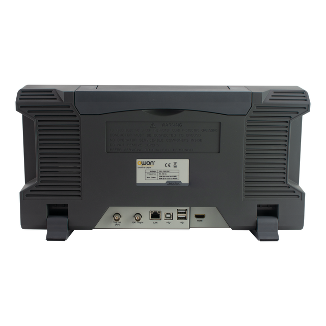 OWON FDS1102A rear panel with trigger out, external trigger, LAN, USB and HDMI