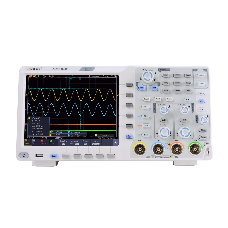 OWON XDS3000 series n-in-1 benchtop oscilloscope, front view