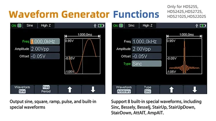 OWON HDS200 built-in arbitrary waveform generator