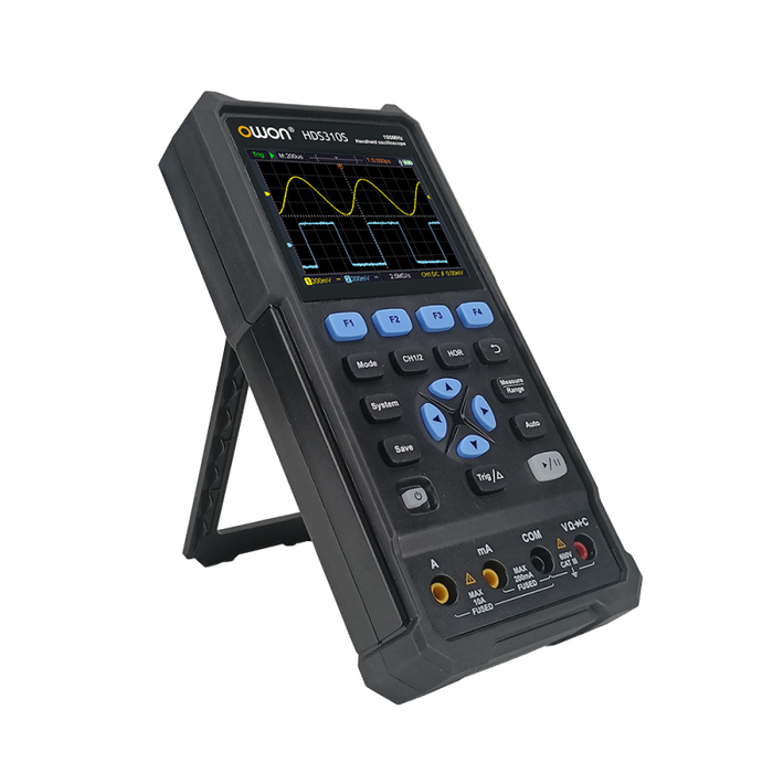 OWON HDS310S handheld oscilloscope — side profile view
