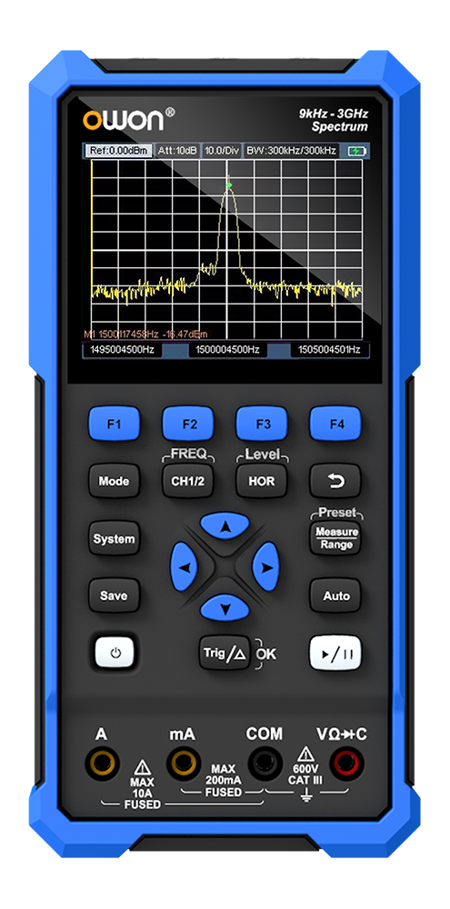 OWON HSA2320 handheld spectrum analyser, oscilloscope and multimeter