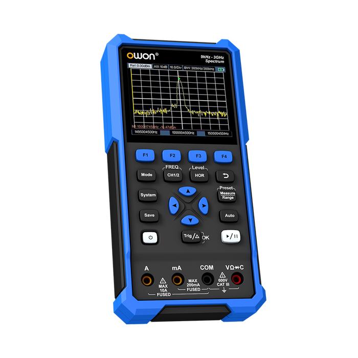 OWON HSA2000 three-quarter view with the multimeter input jacks