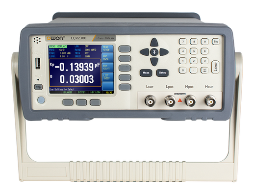 OWON LCR2000 — Front — 3.5″ colour display and test terminals