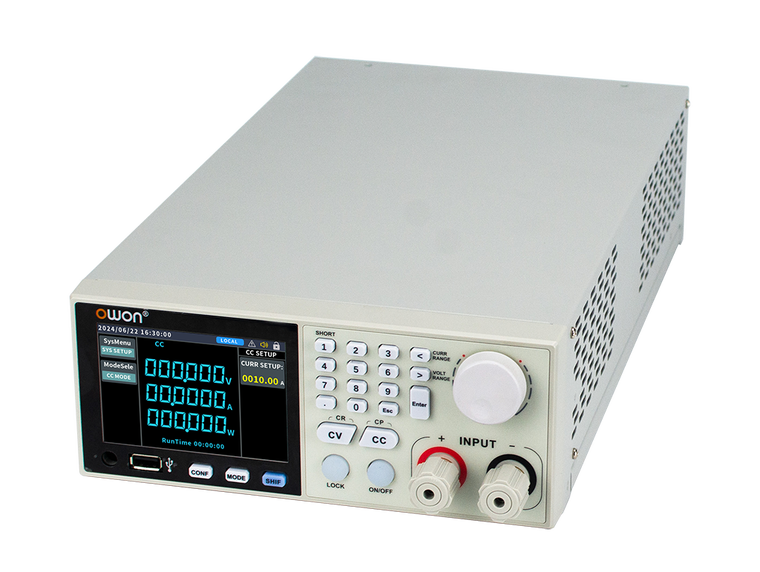 OWON OEL85 series DC electronic load, angled view
