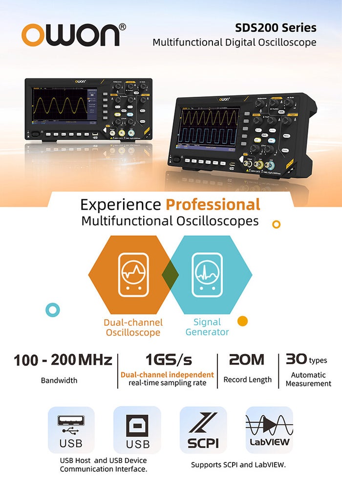 OWON SDS200 series: 20M record length and 30 auto-measurements