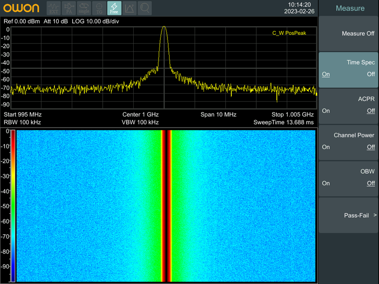 OWON XSA1036P-TG spectrogram display