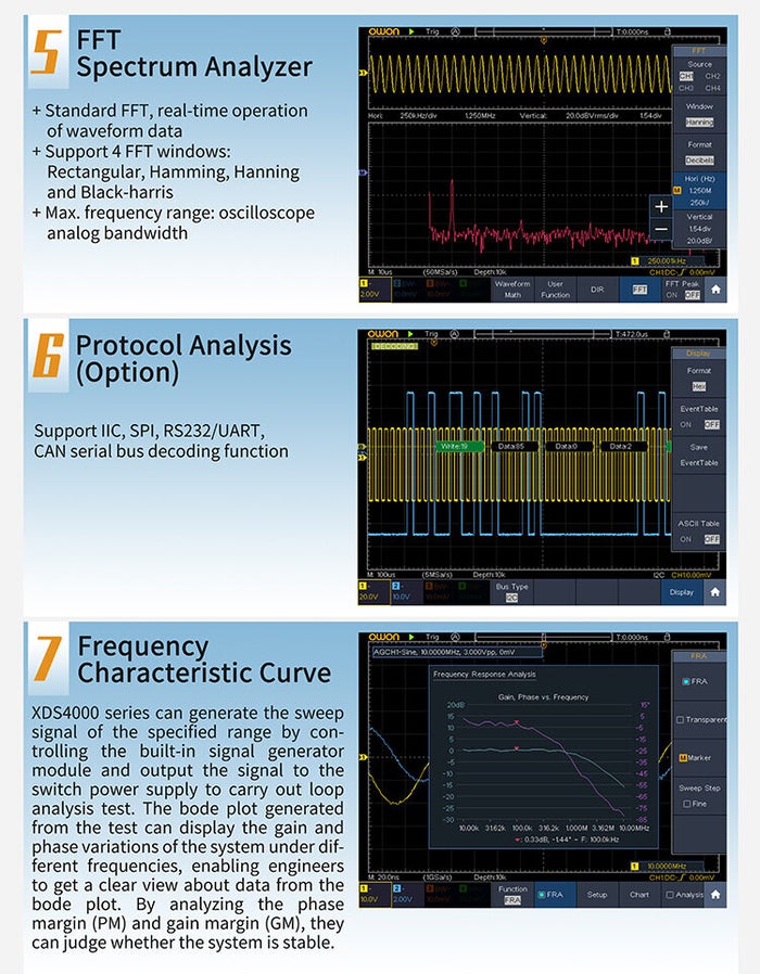 OWON XDS4000 Bode plot — frequency response analysis screen