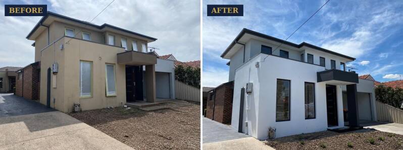 Before and after exterior house painting, Essendon