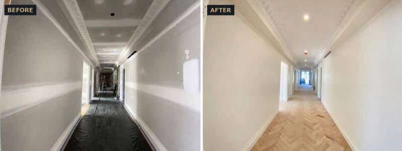 Before and after butler's pantry painting from bare plaster, Toorak