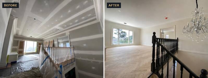Before and after staircase landing painting, Melbourne