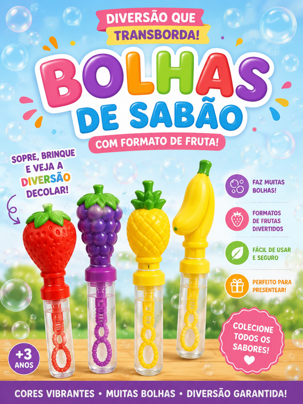 Bolhas de sabão com formas de fruta