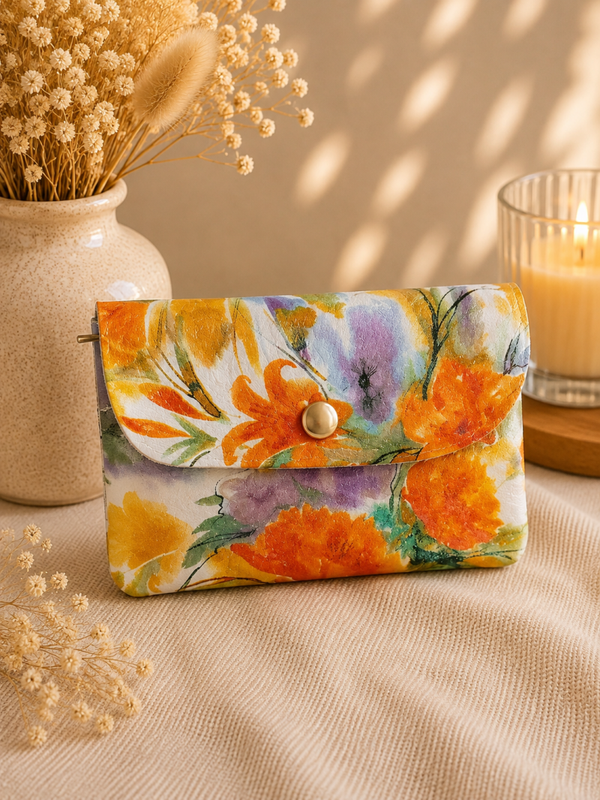 Kleine portemonnee oranje bloemen