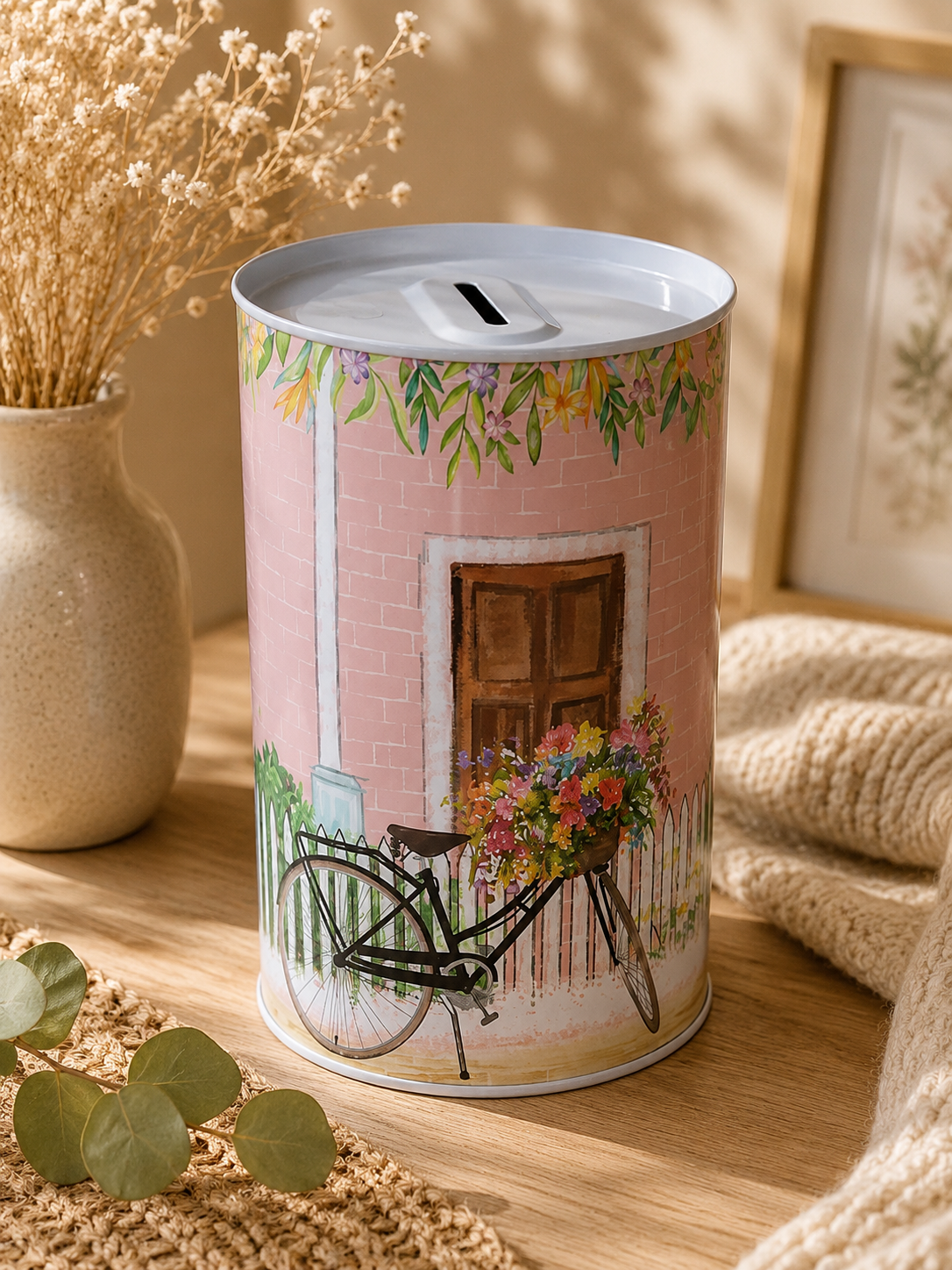 Grote spaarpot roos huis + fiets