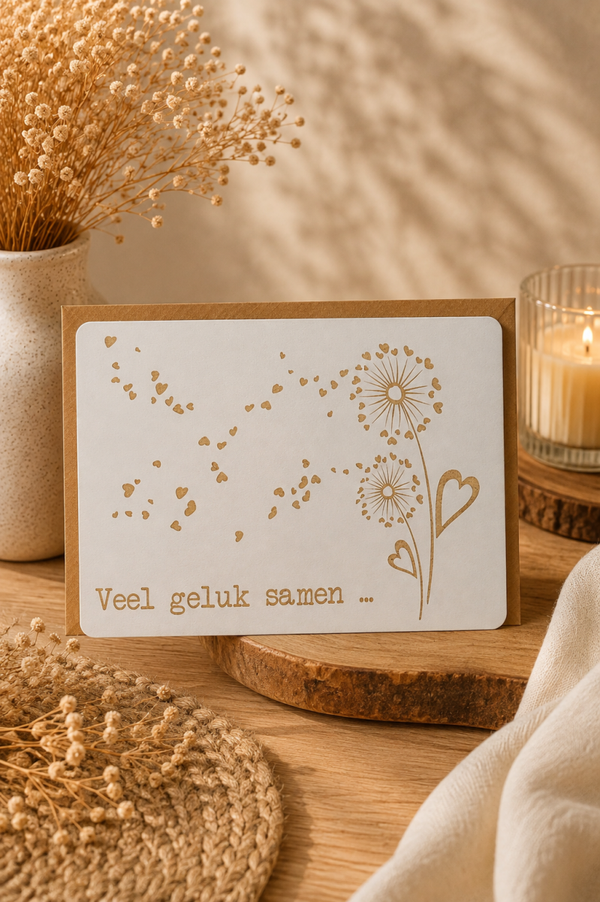 Houten wenskaart - veel geluk samen