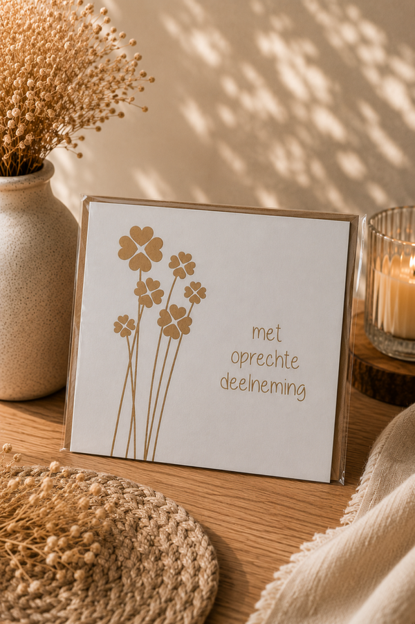 Houten wenskaart - met oprechte deelneming