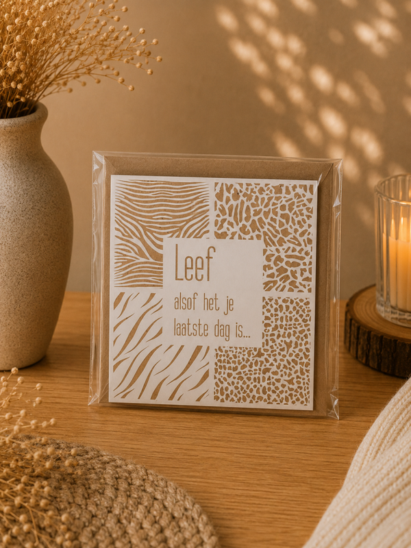 Houten wenskaart : leef alsof het je laatste dag is