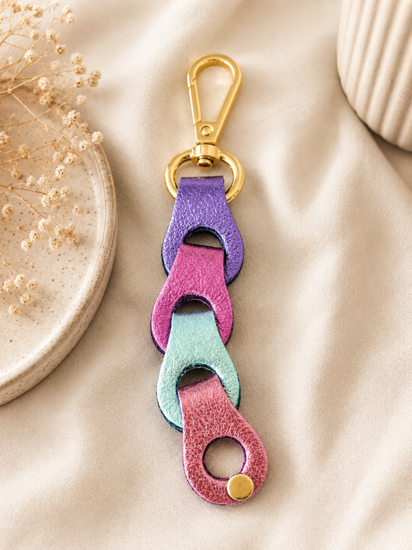 Sleutelhanger paars, roze & goud