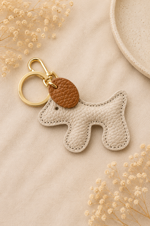 Sleutelhanger hond beige & bruin
