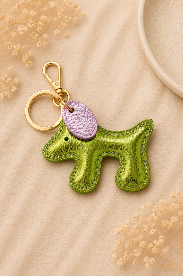 Sleutelhanger hond groen & roze