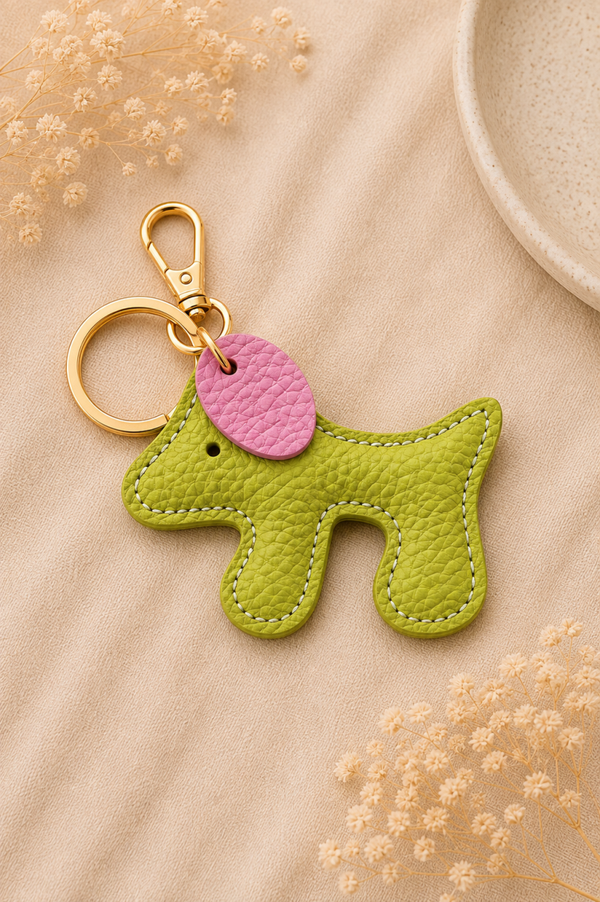 Sleutelhanger hond groen & roze