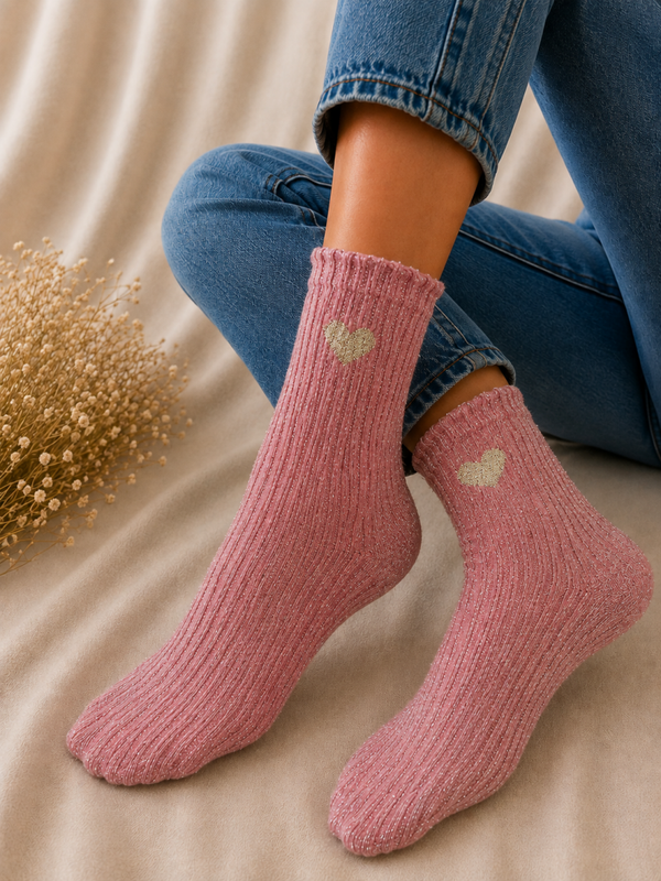 Lange glitter sokken hart