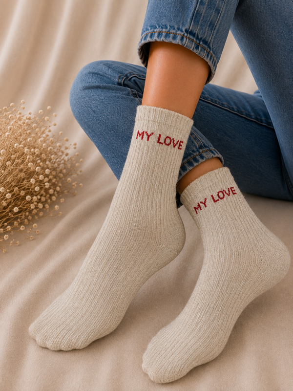 Lange glitter sokken my love