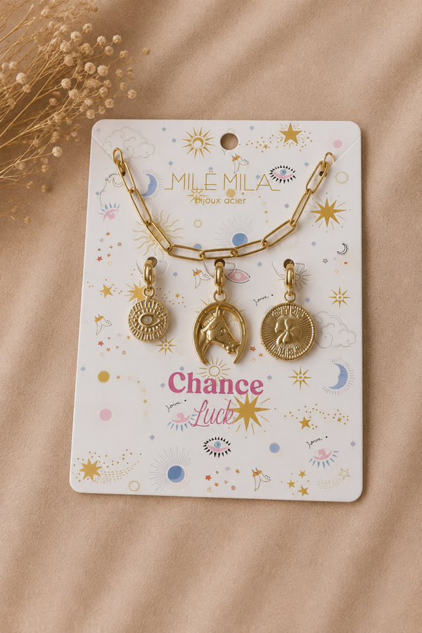 Ketting met 3 bedels chance luck