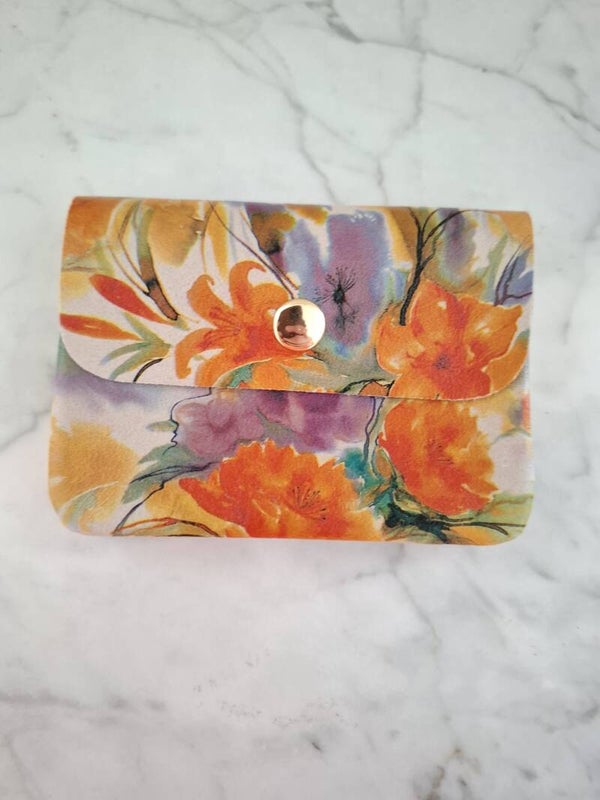 Portemonnee - klein model - oranje gebloemd