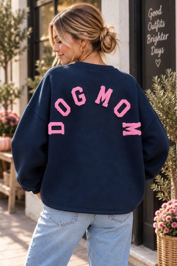 Dogmom trui - navy & roze