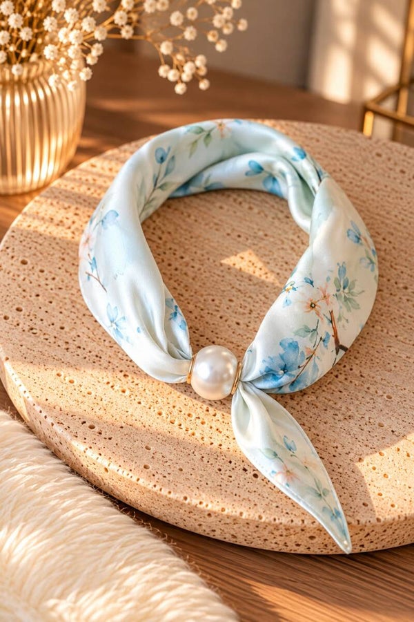 Sjaal met magneetsluiting - blauwe bloemen