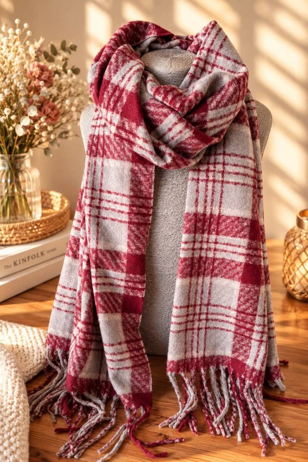 Warme burgundy sjaal - geruit