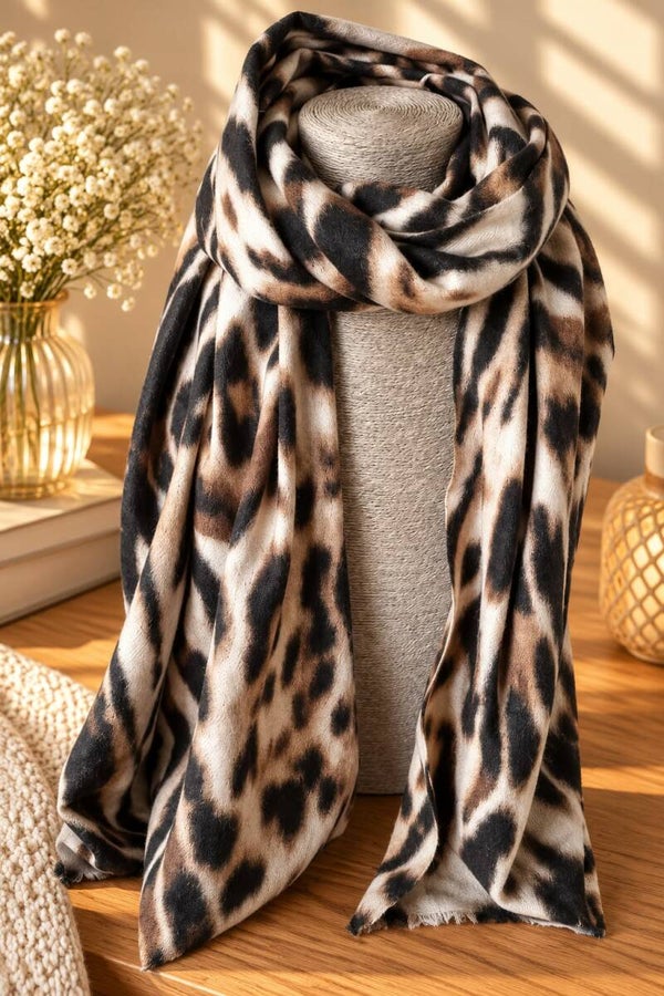 Warme sjaal - bruine panter print