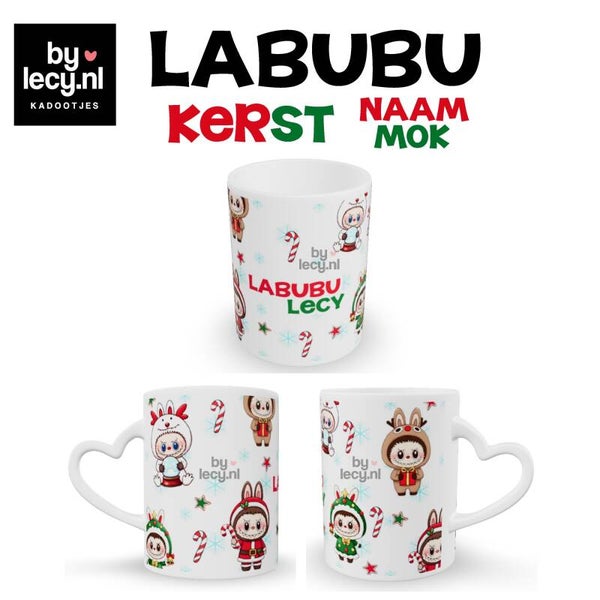 Kerst Labubu Mok met gratis Holo sticker & Zuurstokjes
