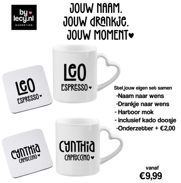 ❤️  Mok met hartvormig oor – Jouw Naam, Jouw Drankje, Jouw Moment