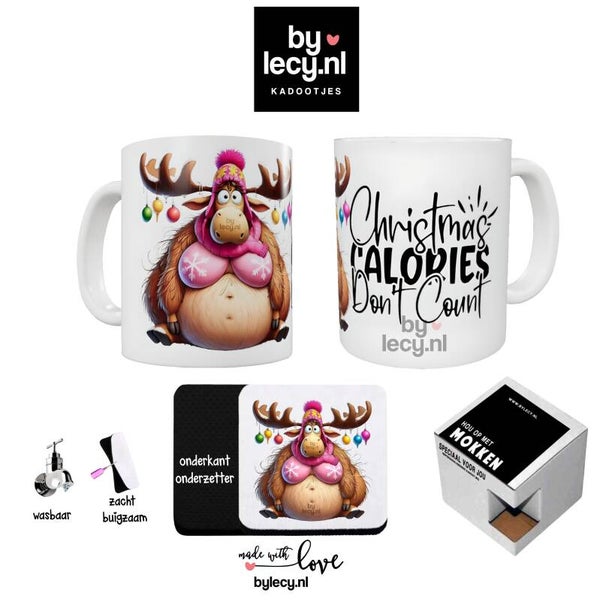 Mok met Lekker mollig vrouwelijk rendier- Calories don 't count with Christmas