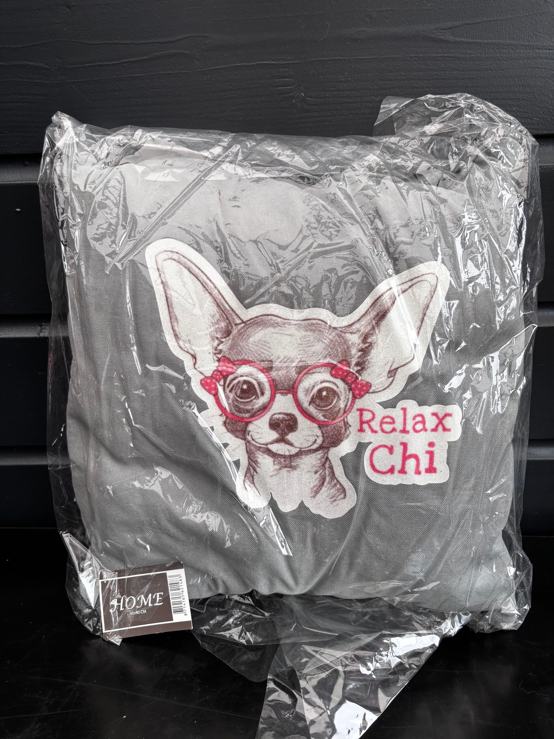 Kussentje Grijs - 45x45 met Glitter Chihuahua