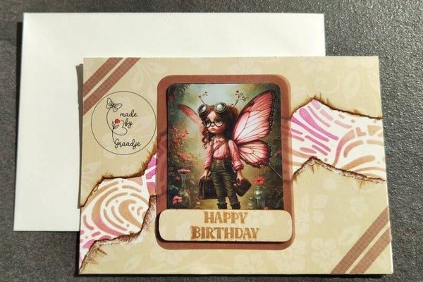 Steampunk Vlinder Roze Happy Birthday
