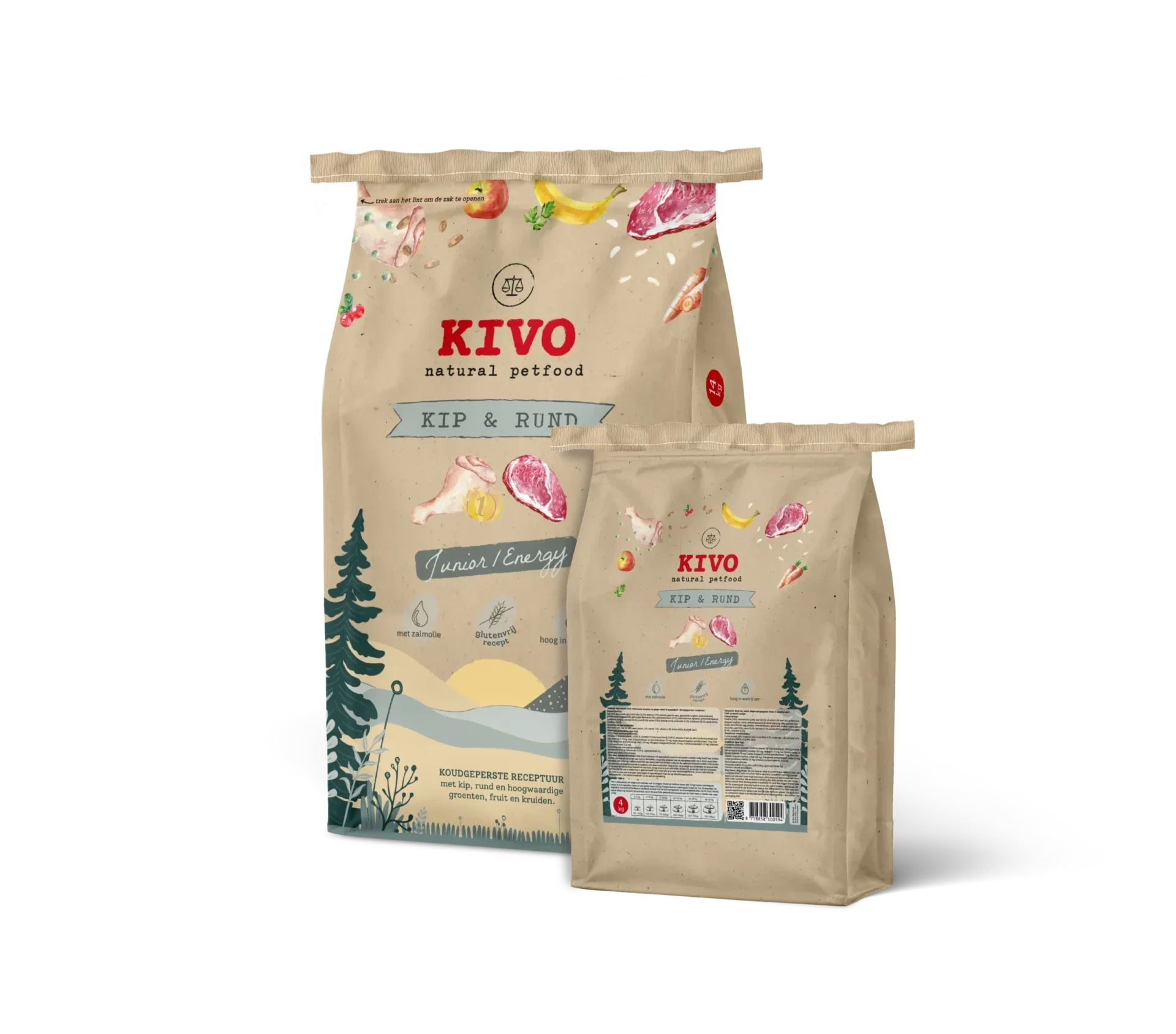 Actieve hond: Koudgeperste Energy/Junior brokken Kip & Rund (Glutenvrij)